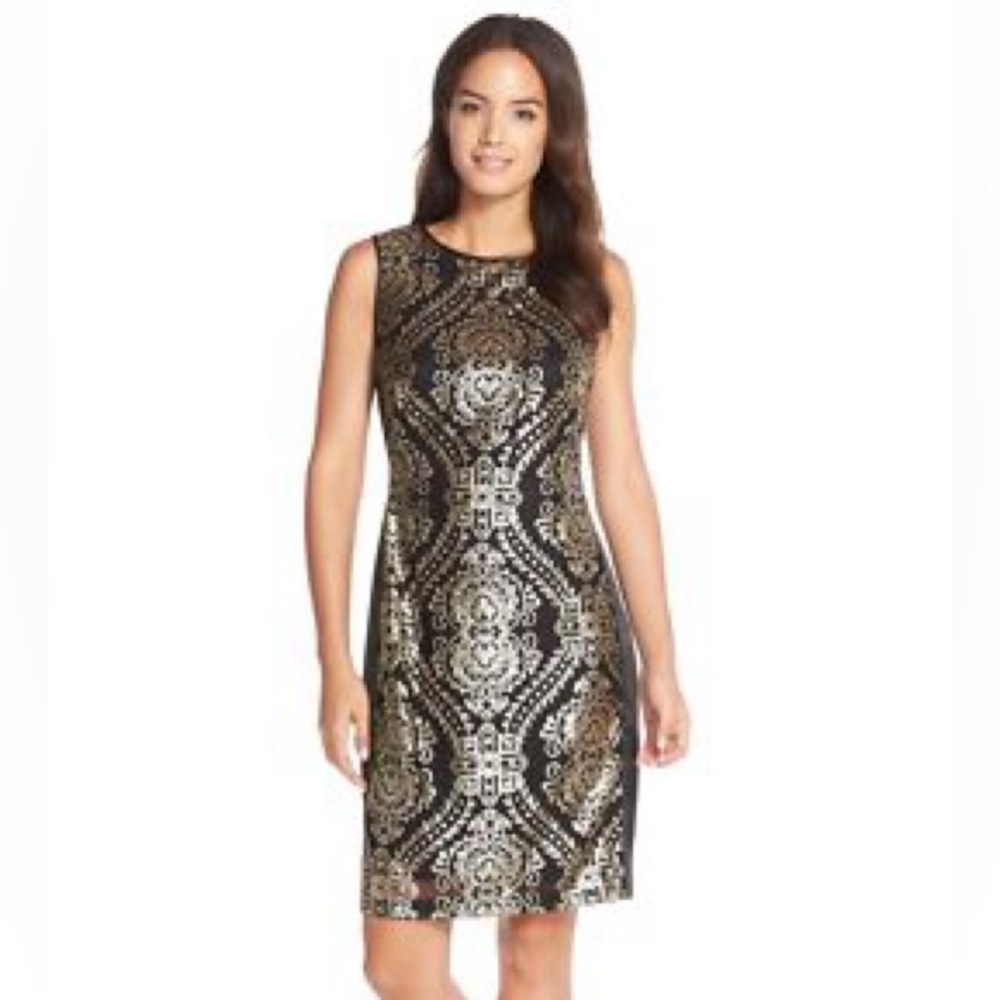Donna Ricco Black and Cream Patterned Mini Dress